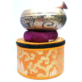 Singing bowl with Auspicious symbol 4" w/silk pouch SB-830 - Click Image to Close